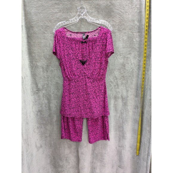 Womens Pajama Outfit Small Floral Print Casual Lightweight Stretch Pinkcore - Picture 1 of 14